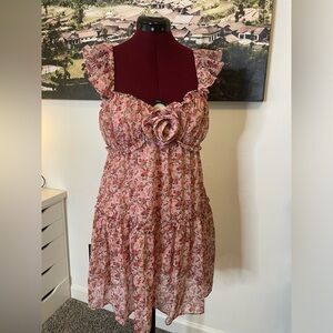 Floral Pink Ruffle Summer Dress